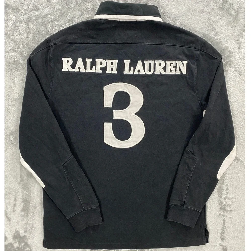 Vintage 90s Polo Ralph Lauren St. Moritz World Cup LS Rugby Shirt Men's M Black